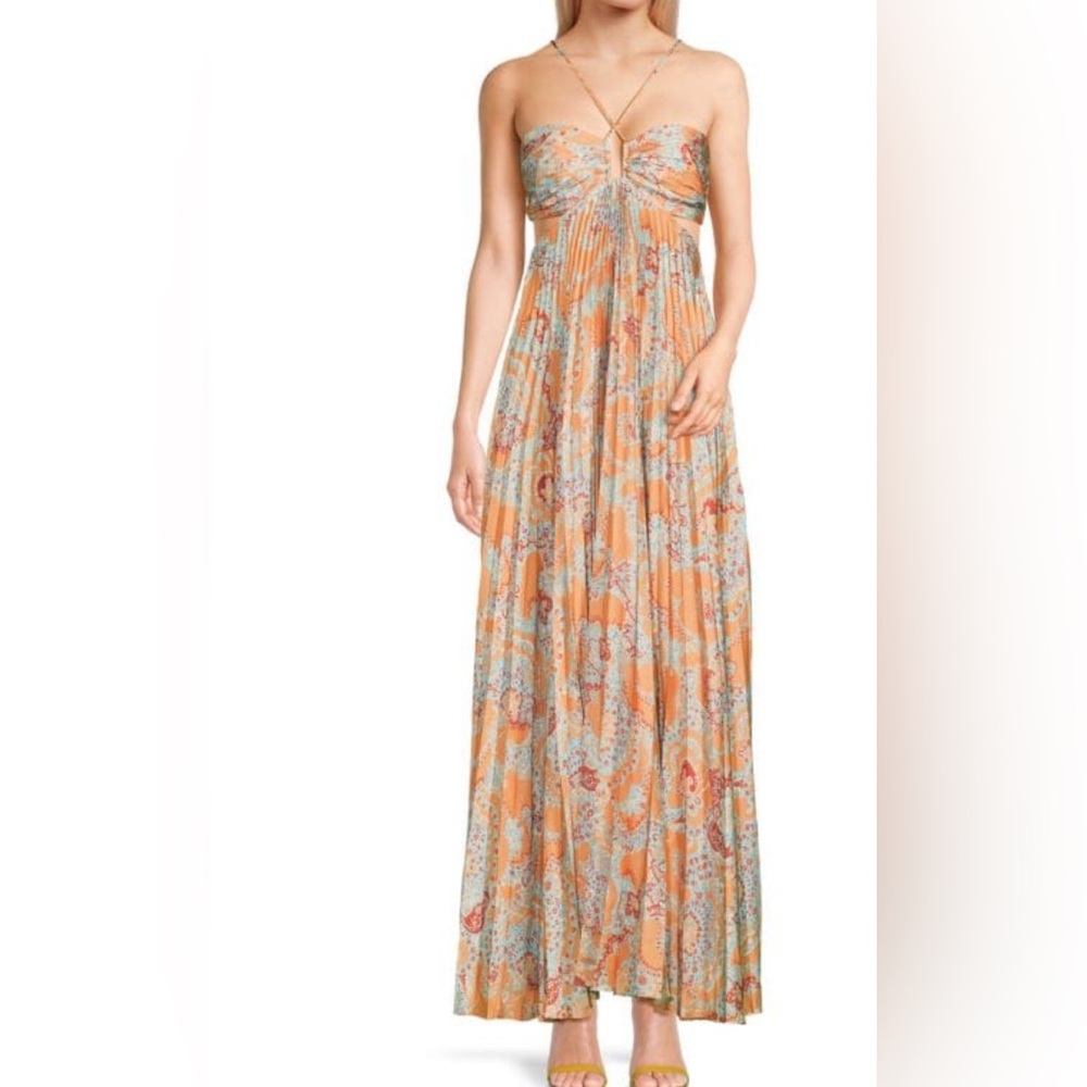 A.L.C. Strapless Floral Maxi Dress - Orange and Blue
